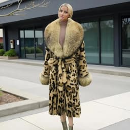 Leopard Print Real Rabbit Fur Coat for Women Long Thickened Warm One-Piece Autumn Winter Fashion with Fox Fur Collar