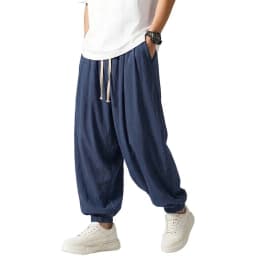 Mens Korean Harem Pants Solid Cotton Casual Joggers Breathable Sport Trousers Loose Fit Bottoms for Yoga Work Daily Streetwear