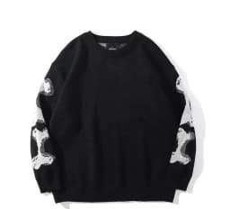 Men Loose Sweaters Black Skeleton Bone Print Pullovers Women Vintage Retro Knitted Sweater Autumn Cotton Pullover Unisex 3XL
