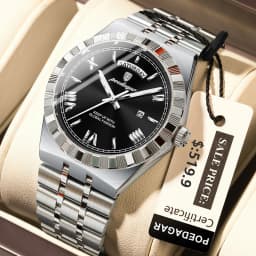 POEDAGAR Luxury Top Watch For Man Classic Week Date Waterproof Luminous Men Wristwatch Stainless Steel Quartz Men's Watches Male