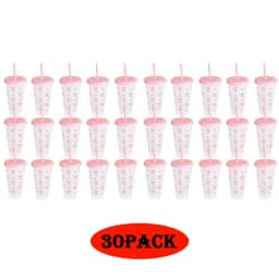 10/20/30 Pack 24oz Pink Bow Plastic Cups Tumblers, Reusable Cup, Iced Coffee Cup With Straw And Lid, Suitable Mother's Day, Dates, Birthday Parties, Outdoor Activities, Daily Use And Camping Summer Drink Cup Valentine's Day,, Mother's Day, Halloween
