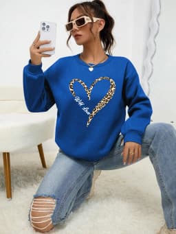 Leopard Wild Heart Pattern Print Female Sweatshirt Street Fur-Liner Pullovers Hipster Clothing All-Match Crewneck Tracksuit