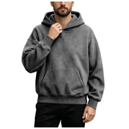 Basic Warm Fleece Hoodie Men's Sweatshirt Design Drop Shoulders Solid Color Trendy Versatile Loose Top Regular Fir Sweatshirts