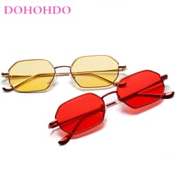 DOHOHDO Retro Metal Small Frame Sunglasses Men Women Vintage Square Black Pink Red Sun Glasses Fashoin Brand Eyeglasses UV400
