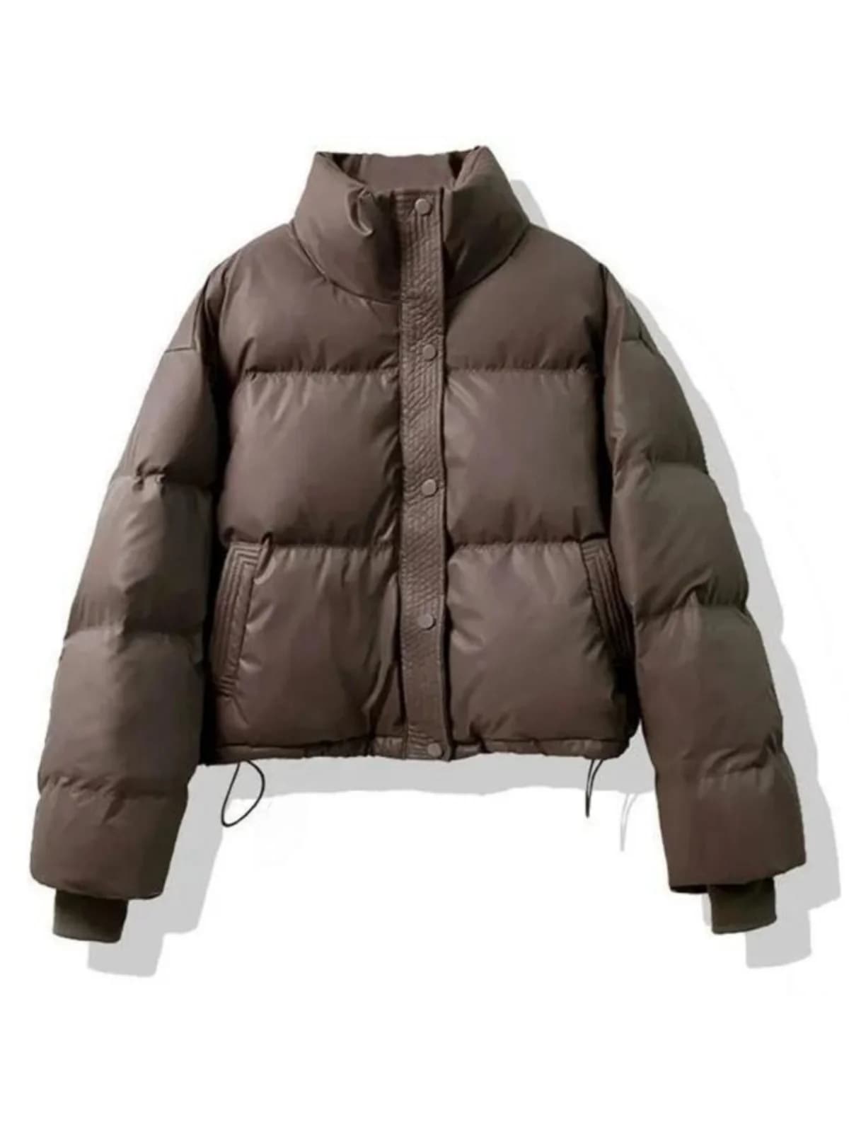 Women's Short PU Leather down Jacket Thickened Bread Style Zipper Closure Korean Style Straight Cut Cotton Inner Winter Coat
