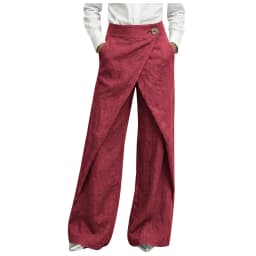 Womens Linen Wrap Wide Leg Pants High Waist Button Decor Asymmetrical Overlap Trousers Casual Loose Fit Office Lady Work Pants