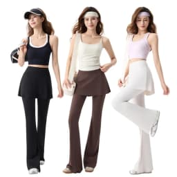 Women's High Waist Tummy Control Flared Yoga Pants with Skirt Overlay 2-in-1 Fall Outwear Sports Leggings for Gym Running