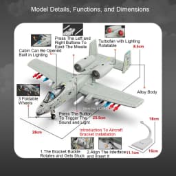 1:32 A-10 Thunderbolt II F-14 Fighter Model Toy Foldable Wheels Metal Body Airplane Sound Light Models Gifts for Children