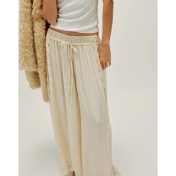 Combhasaki Womens Beachwear Loose Long Pants Side Sheer Floral Lace Patchwork Y2k Drawstring Elastic Low Rise Wide Leg Trousers