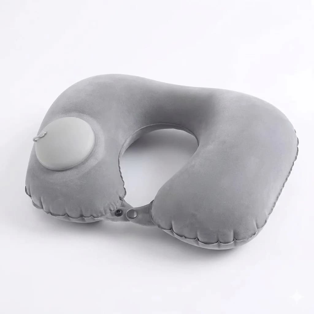 Portable Self Inflating Travel Neck Pillow Ergonomic U Shaped Air Cushion Soft Skin-Friendly Velvet Pillow for Flight Road Trip