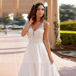 SoDigne Boho Satin A-line Wedding Dresses 2023 Sexy V Nack Lace Blackless Bride Dress Customized Sleeveless Bridal Gowns