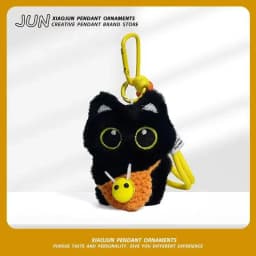 Practical Plush Black Cat Car Keychain Kitten Cartoon Backpack Decoration Toy