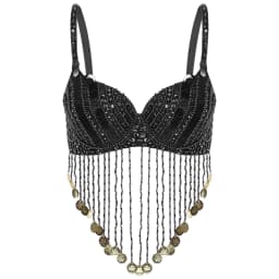 Womens Tassels Belly Dance Costume Shiny Beaded Underwired Bra Sequins Music Festival Party Tops Rave Party Halloween Costumes