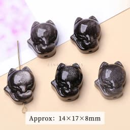 1 Pc Natural Stone Gold Silver Obsidian Carved Bead Cat Paw Pixiu Animals Cute Bead With Hole For Jewelry Making Diy Necklace