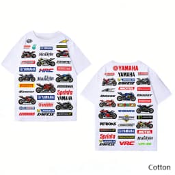 2026 YAMAHA White Oversized Retro Racing Print Cotton T-Shirt Unisex Breathable Biker Street Top