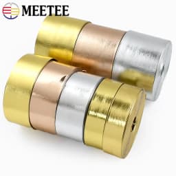 Meetee 5M 5-30mm Synthetic PU Leather Ribbon Trim in Gold Silver Rosegold Colors for Bag Clothing Jewelry Bows DIY Craft Decor