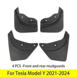 Lcars Vehicle-Specific Mudguards, Abs Material, 4-Piece No-Drill Mudguards, Compatible with Tesla Model 3 New 2024 / Y Old Model 2021-2024 / New Y 2025 / Extended Yl, All-Weather Protection Against Mud, Includes Pry Bar Clips