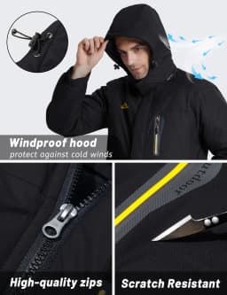 Men's Winter Jacket Waterproof Windproof Fleece Lined Parka Warm Thermal Coat with Removable Hood Outdoor Ski Snowboard Jacket