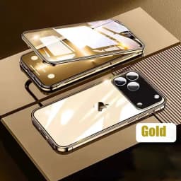 OUIO 360 ° Full Protection Metal Magnetic Double-Sided Glass Snap Lock Phone Case For IPhone 17 Pro Max 17 Air Pro Bumper Cover