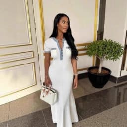 STYLISH LADY Denim Patchwork Knitted Dress 2025 Autumn Women Short Sleeve O Neck Button Bodycon Elegant OL Party Maxi Dresses