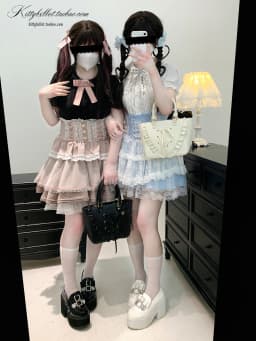 Original Japanese Mines Style Lace Patchwork Puffy High Waist Heart Buckle Bow Sweet Versatile A-line Short Skirts Women Summer
