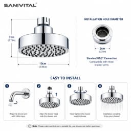 SANIVITAL 360° Rotatable Fixed Rain Shower Head with High-Density Anti-Clog Nozzles Bathroom Replacement