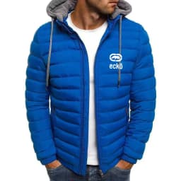 Men's winter cotton jacket with Ecko Ultra rhinoceros print logo High neck design, zipper closure, Kuaixi street style, casual a
