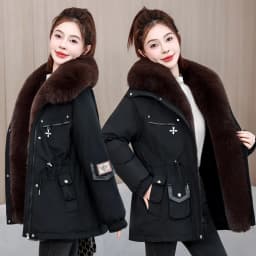 2026 New Women Winter Jacket Slim Mid Long Coat Casual Parkas Big Fur Collar Fleece Liner Outwear Female Snow Warm Cotton Coats