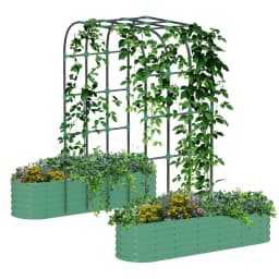 Galvanized Raised Garden Bed with 96in Arch Trellis, Rustproof Expandable Planter Box for Vines Flowers Herbs