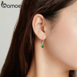 BAMOER Silver ISHWAR Green Water Drop Earrings 925 Sterling Silver 4 Colors Drop Shape Earring for Women Statement Jewelry