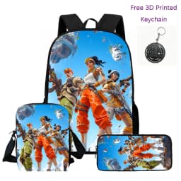 3Pcs Kids Backpack Set, Crossbody & Pencil Bag, FORTNITE Cartoon Bag, Lightweight for Boys Girls 6-10, Free 3D Printed Keychain