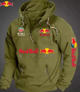 Red Bull Hot Men's Warm Hoodie - Winter Spring - Comfortable Zipper and Multiple Pockets - Classic Solid Color