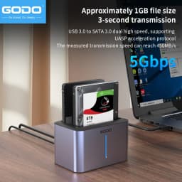GODO USB 3.0 Dual Bay External Hard Drive Docking Station 2.5 Inch SSD HDD Dock Offline Clone Aluminum Hard Drive Enclosure
