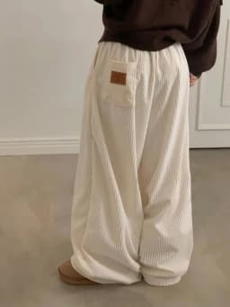 Afashion Retro Personalized Back Pocket Label Corduroy Wide Leg Elastic Waist Casual Pants Women's Winter New Style Loose Fit Tr