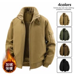 Male Reversible Washed Pure Cotton Fleece Lined Thick Jacket Multi Pocket Stand Collar Workwear Business Coat For Middle Aged