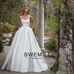 Customized Elegant Simple Square Collar Satin Wedding Dress for Women A-Line Backless Bride Gown with Pockets Vestidos De Novia
