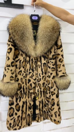 Leopard Print Real Rabbit Fur Coat for Women Long Thickened Warm One-Piece Autumn Winter Fashion with Fox Fur Collar