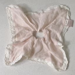 Soft Pink Gentle Lace Large Intestine Scrunchie Sweet Girl's Heart Square Scarf Temperament Ponytail Hair Accessories
