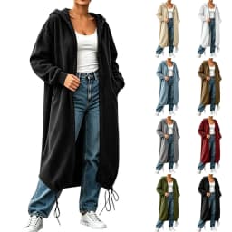 Women's Textured Long Zip Up Hoodie Jacket Casual Sweatshirt Vertical Extended Layer Layer Cool Weather Streetwear Zip up Hoodie
