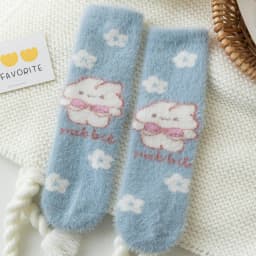 Sweet Pink Rabbits Bowknot Imitation Mink Socks Winter Plush Warm Home Sleeping Socks Ins Japanese Cartoon Cute Furry Tube Socks