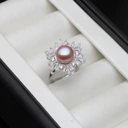 Real 925 Sterling Silver Ring With Pearls Woman,Trend Adjustable Natural Freshwater Pearl Ring Wife Mother Birthday Gift Black