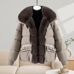 Winter New Solid Color Fur Collar Splicing Short Down Cotton Jacket Women's Thickened Long-sleeved Fashionable Versatile Coat