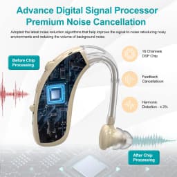 Rechargeable Bluetooth Hearing Aid for Seniors Adults Digital 16 Channel BTE Hearing Aids with Noise Cancelling