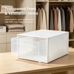 20-Pack Shoe Storage Boxes Transparent Stackable, Plastic Foldable Shoe Organizer Set with Ventilation Holes, Space-Saving for Closet Entryway, Fits Men & Women Shoes, White
