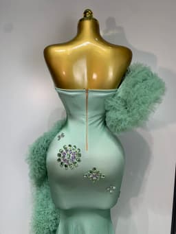 Women Luxury Sparkly Rhinestones Puff Mesh Strapless Maxi Long Spandex Dress Runway Wedding Birthday Photo Shoot Dresses