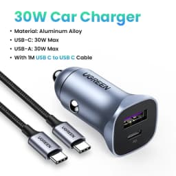 UGREEN 30W Car Charger Dual Port QC 4.0 3.0 Fast Charging For iPhone 14 13 12 Xiaomi Huawei Samsung Supercharge Type C Charger