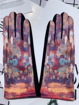 Women Autumn Winter Keep Warm Touch Screen Oil Painting Literary Fashion Personality Gloves Elasticity Drive Cycling Retro Opera