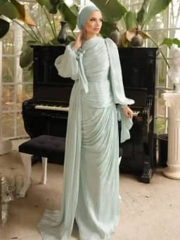 LGRQ 2026 New Spring And Autumn Round Neck Pleated Fold Floor Length Party Dress Lantern Sleeves High Waist Vestido
