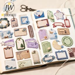 JIANWU Vintage Weave Label Relief Landscape Material Collage Scrapbooking Sticker Creative DIY Journal Stationery