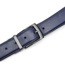 2025 Men Real Cowhide Belt 130cm Long Rotating Pin Buckle Business Casual All Match Double Sided Leather Luxury Navy Blue Style